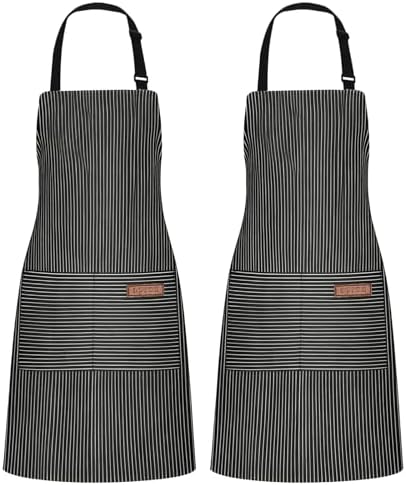 2Pack Adjustable Kitchen Apron for Women Men with 2 Pockets，Cotton-Polyester Blend Bib Aprons for Cooking,Baking by ZAIORD