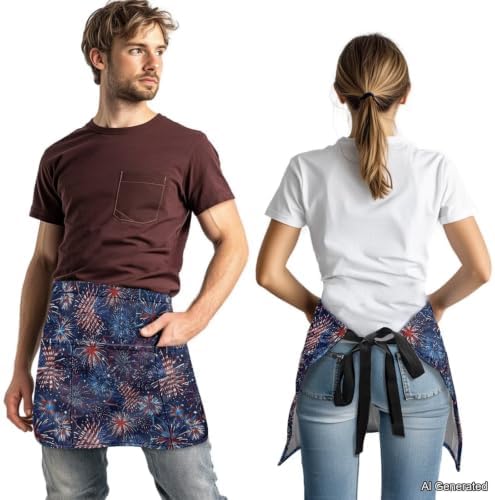 Server Apron with 3 Pockets 13 Inch Short Half Waist Aprons Waterproof Cooking Aprons for Women Men - Image 3