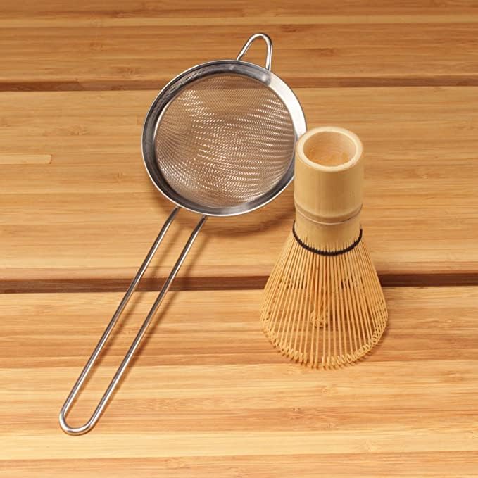 BambooMN Matcha Whisk and Tea Strainer - Japanese Tea Ceremony Set - 2 Sets