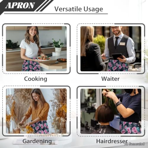 Server Apron with 3 Pockets 13 Inch Short Half Waist Aprons Waterproof Cooking Aprons for Women Men - Image 5