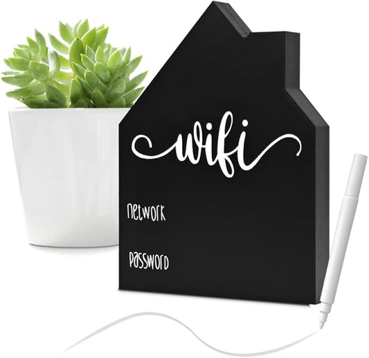WiFi Password Sign Wooden WiFi Sign Wireless Network Sign Table Chalkboard for Restaurant Supermarket Office Home Bar Coffee (7.87" HX5.91 W Black4)
