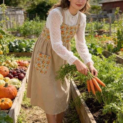 Uaussi Cotton Linen Apron Cross Back Work Apron for Women with Pockets Pinafore Dress X Cross Halter Apron for Chef Gardening - Image 4
