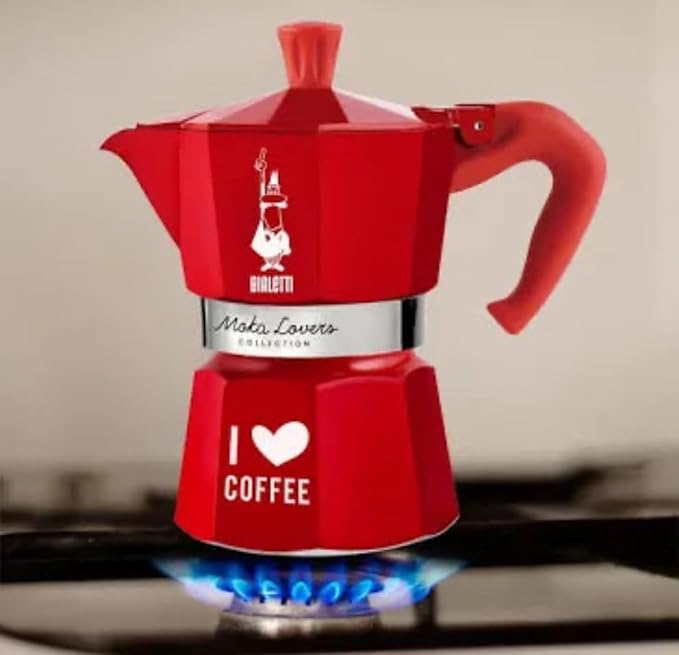 BIALETTI Moka Express 3-Cup RED "I love coffee" (limited edition)