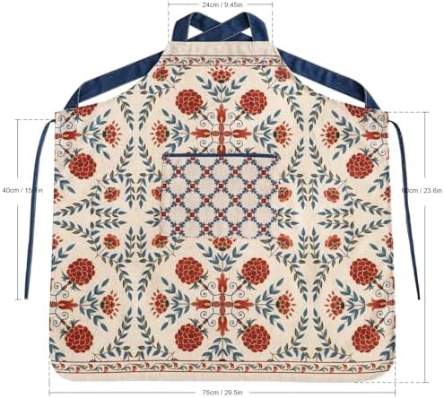 patdrea Blue Floral Linen Apron with Pocket,French Kitchen Garden Chef BBQ Aprons for Women and Men,Crisscross Back Straps - Image 5