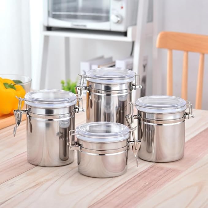 STOBAZA Stainless Steel Airtight Food Storage Canister 62 Oz Metal Container with Clear Pop Lid for Coffee Beans Tea Sugar Kitchen Organization