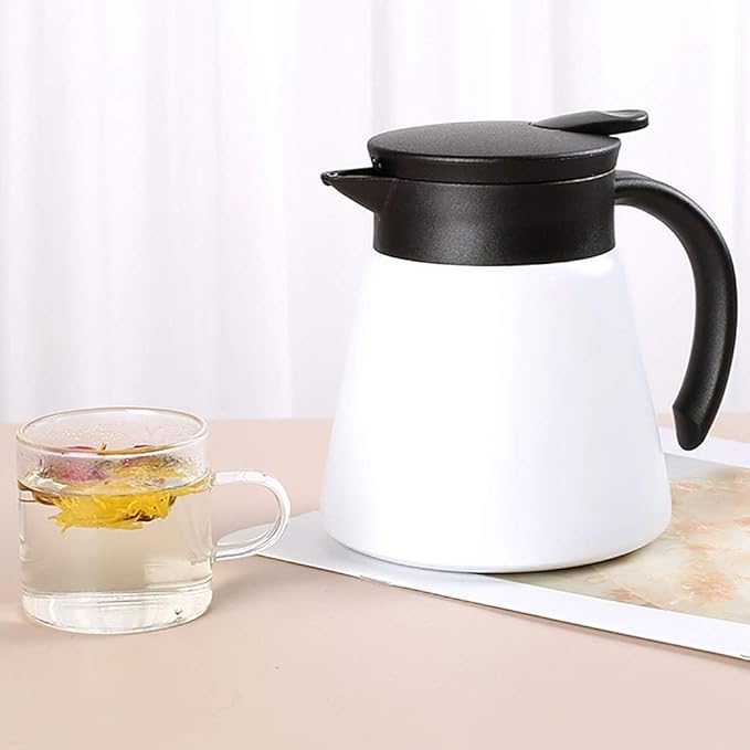 Thermal Coffee Carafe Tea Pot 20 Oz Stainless Steel Double Wall Vacuum Insulated Coffee Water & Beverage Dispenser White