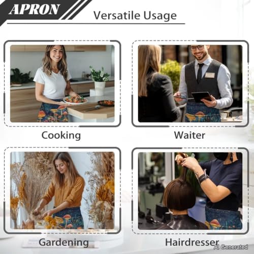 Server Apron with 3 Pockets 13 Inch Short Half Waist Aprons Waterproof Cooking Aprons for Women Men - Image 5