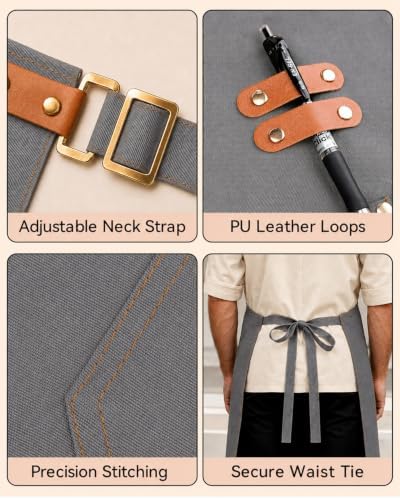 Teskyer Canvas Kitchen Apron with 4 Pockets | Cross Back or Adjustable Strap Design, 4 Utility Pockets, Water & Oil Resistant Fabric for Cooking Gardening & Crafts - Image 5