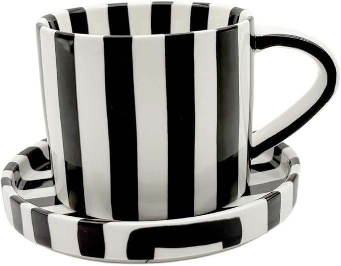 8 Oz Ceramic Coffee Mug Espresso Cups with Saucer Mug And Saucer Set Cup And Saucer Coffee Cups with Saucers Coffee Cups And Saucers,Black