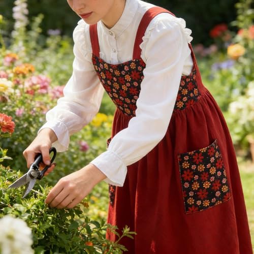 Uaussi Cotton Linen Apron Cross Back Work Apron for Women with Pockets Pinafore Dress X Cross Halter Apron for Chef Gardening - Image 4