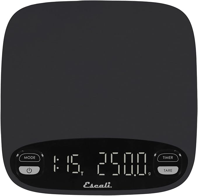 Escali Versi Coffee Scale with Timer, Weigh up to 6.6 lbs / 3,000 Grams, Rechargeable - Black, Standard
