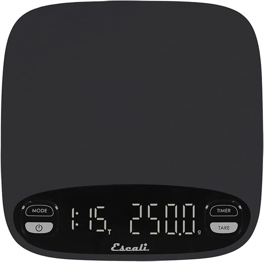 Escali Versi Coffee Scale with Timer, Weigh up to 6.6 lbs / 3,000 Grams, Rechargeable - Black, Standard