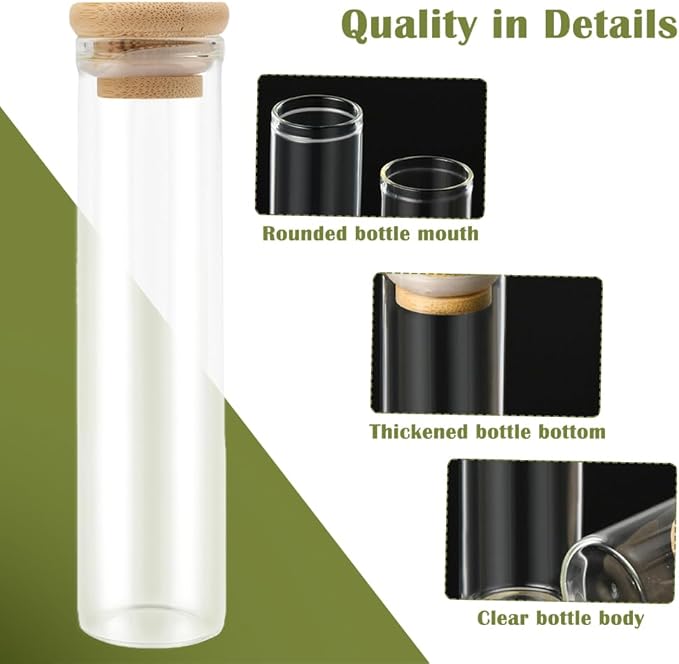 Cat Whisker Jars, 4 Pack Cat Whisker Jars with Bamboo Cover, Mini Glass Vase for Whiskers Cats Collector, Elegant Memorial Gift for Pet Lovers, 3 Sizes, Transparent