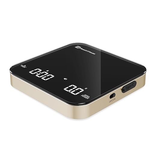 Maestri House Mini Coffee Scale with Timer, USB-C Rechargeable Espresso Scale, 2kg/0.1g Accurate Scale for Espresso and Pour-Over Coffee, Portable Digital Kitchen Scale with Auto Timer (Black & Gold)