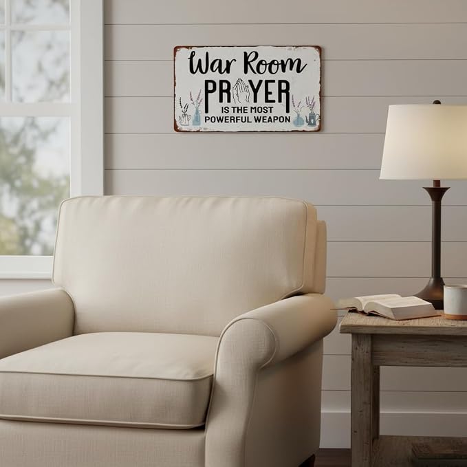 War Room Prayer Metal Tin Sign 8x12 Inch – “Prayer Is The Most Powerful Weapon” Christian Wall Decor, Vintage Inspirational Sign for Home, Prayer Room, Church, Office, Cafe - Image 4