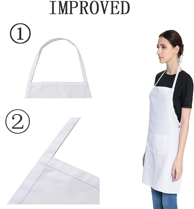 Total 6PCS White Apron for Women Adult Unisex Plain Color Bib aprons with 2 Front Pockets Washable Chef Aprons for Cooking Baking Kitchen Restaurant Crafting - Image 2