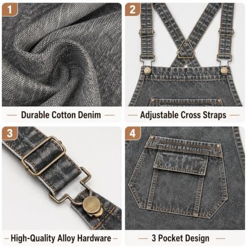 Denim Apron, Waist Apron with Pockets and Adjustable Long Ties - Image 4