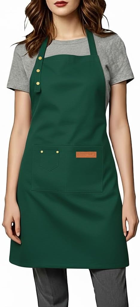 Kitchen Cooking Apron for Women Men Water-Resistant Artist Barista Baking Craft Catering Work Bib with Large Pockets