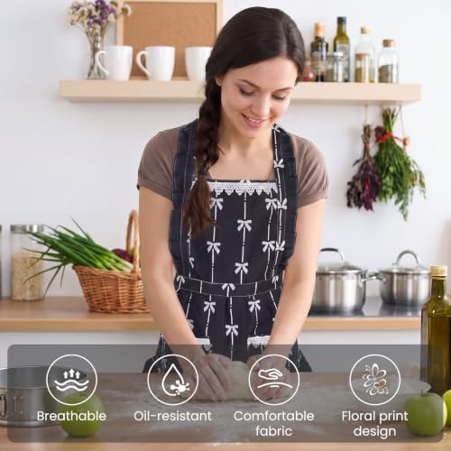Aoomzoon Cute Aprons for Women with Pockets for Cooking Kitchen Gifts | Adjustable Cross Back Straps Ease Neck Strain, One size Fits Most for Cooking, Grilling and Painting, Gifts for Women - Image 2