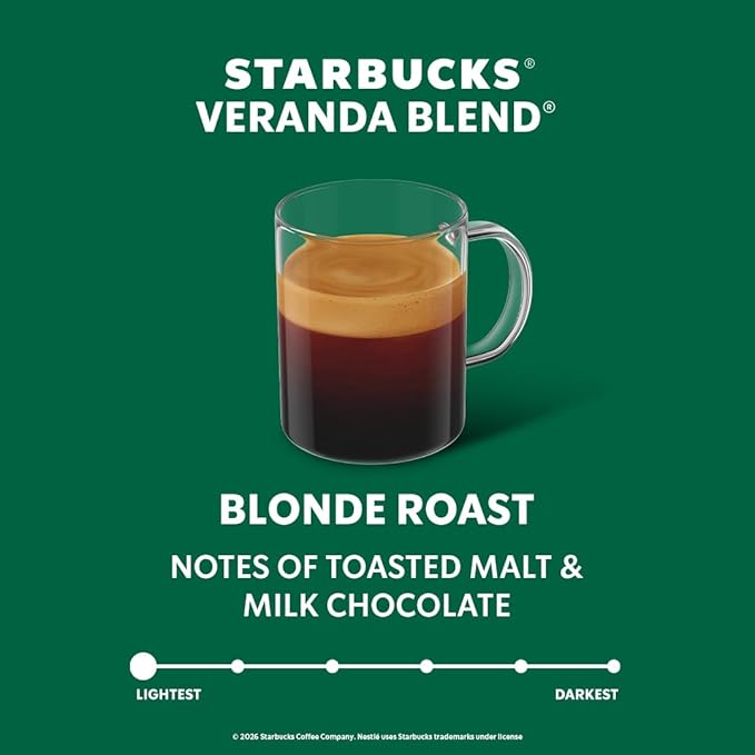 Starbucks by Nespresso Vertuo, Veranda Blend, Blonde Roast Coffee, 30-count Coffee Pods, Brews 7.8 oz.