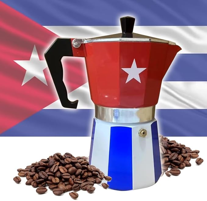 PRK 14 Cuban Coffee Greca Pot Aluminum Moka Pot with Cuba Flag Design | Traditional Stovetop Espresso Maker for Authentic Cafe Cubano 6 cups