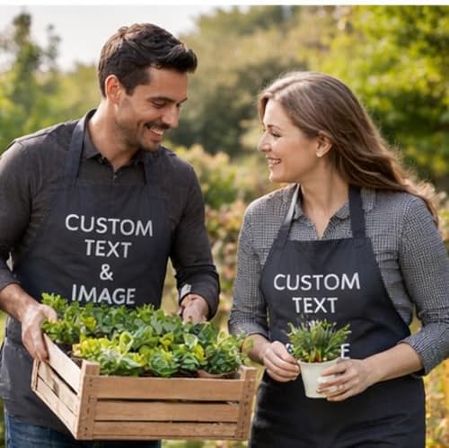 Custom Apron Women Men with Pockets Personalized Name Logo Cooking Aprons | Customizable Full Length Cotton Twill, Add Any Text Photo or Business Logo, Two Deep Pockets, 14 Colorways - Image 3