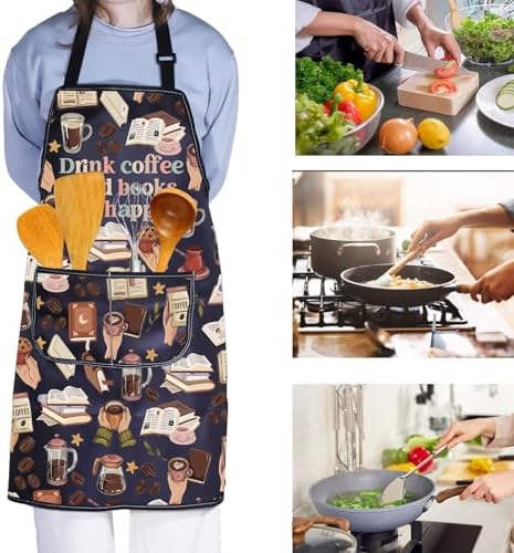 PXTIDY Drink Coffee Read Books Apron with Pockets Book Lover Coffee Lover Gift Librarian Apron Bookworm Bookish Barista Gift - Image 5