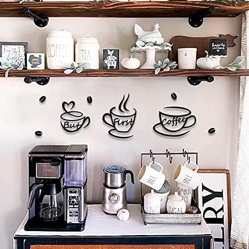 4eN But First Coffee Wall Sign – Modern MDF Wooden Wall Decor for Kitchen & Coffee Bar – Stylish Cafe & Coffee Corner Decoration-11 Pieces
