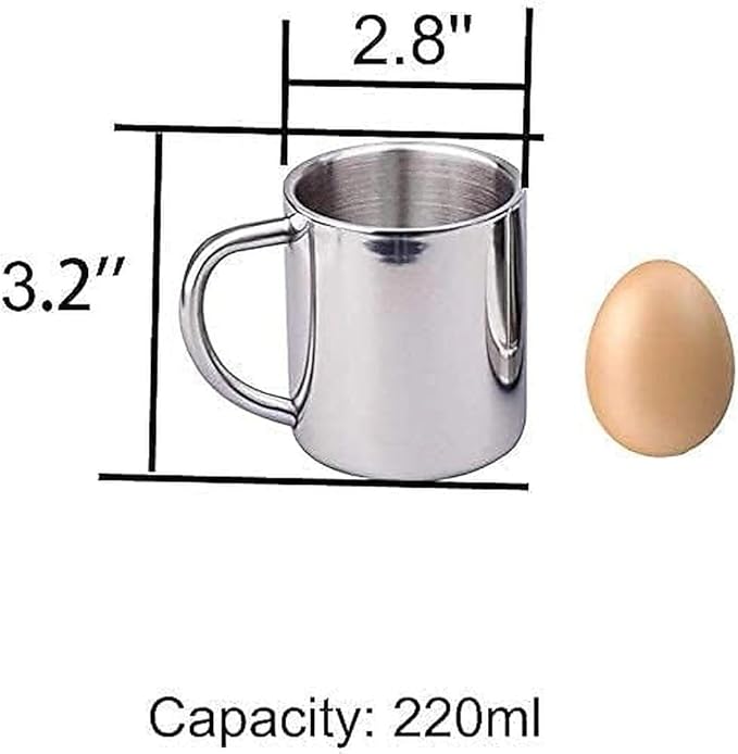 IMEEA 7.5oz Small Espresso Mug Stainless Steel, Double Walled Coffee Cup with Handle for Kids, Milk & Water, Set of 2