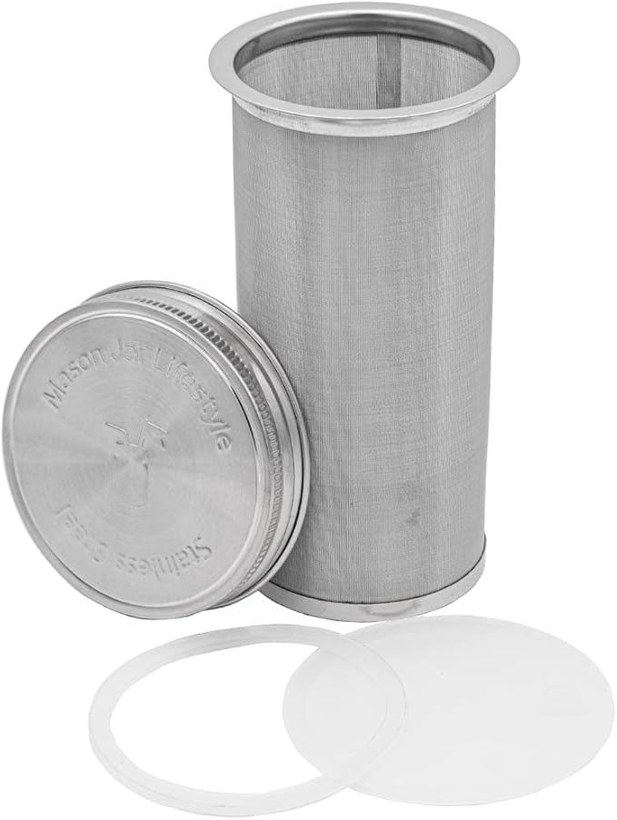 32oz Quart Cold Brew Coffee and Tea Maker Stainless Steel Filter for Mason Jars With Lid and 2 Silicone Seals (No Jar)