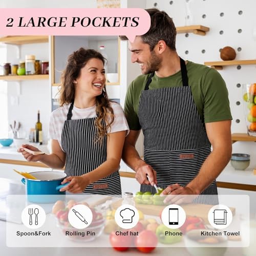 2Pack Adjustable Kitchen Apron for Women Men with 2 Pockets，Cotton-Polyester Blend Bib Aprons for Cooking,Baking - Image 4