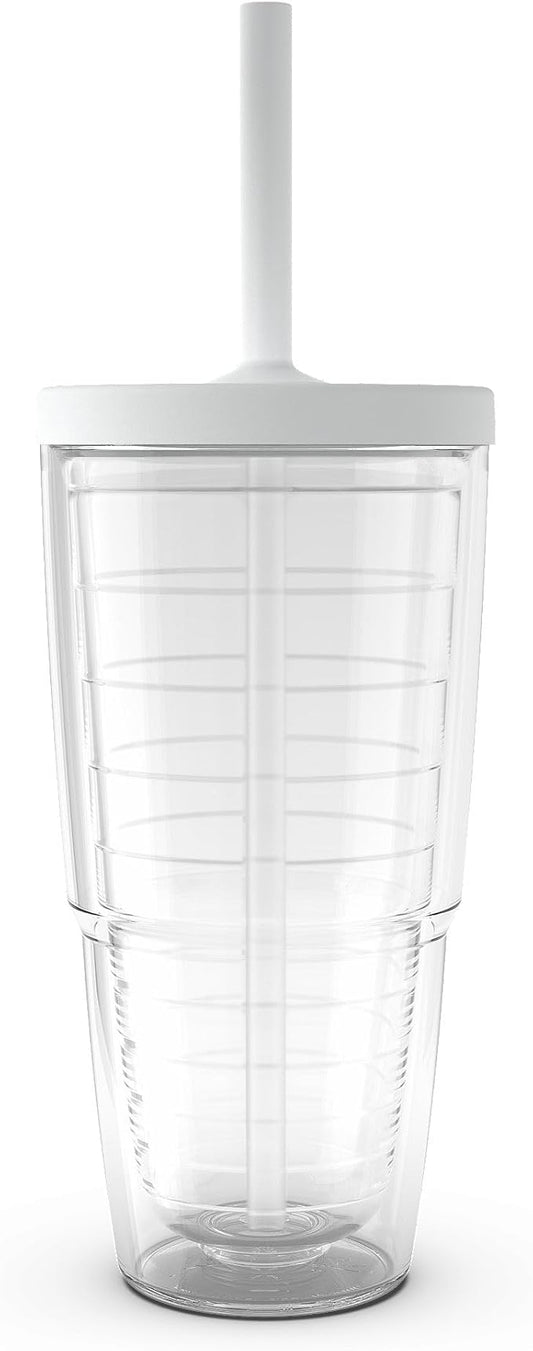 Tervis Clear & Colorful Made in USA Double Walled Insulated Tumbler Travel Cup Keeps Drinks Cold & Hot, 24oz, Gray Straw Lid