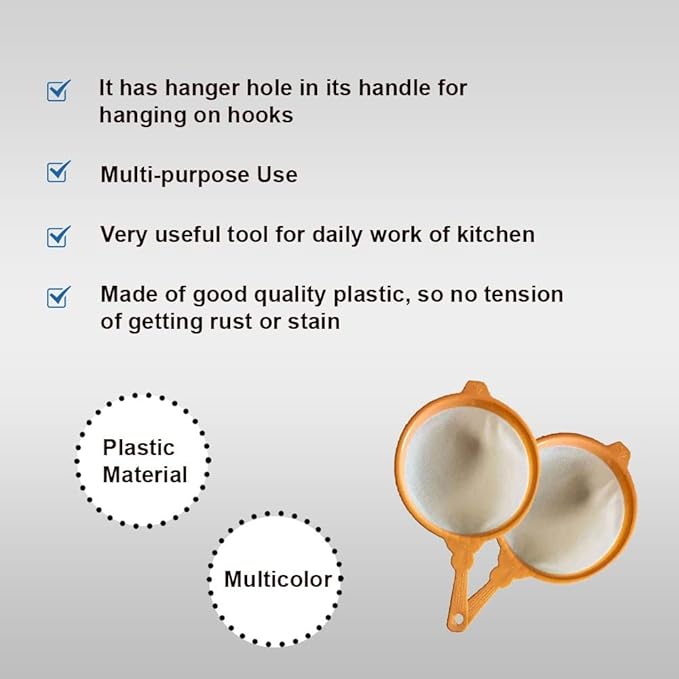 Plastic Juice Strainer 7 Number 33 CMS long and 19 CMS diameter strain jali chalni soup mango ras multicolour