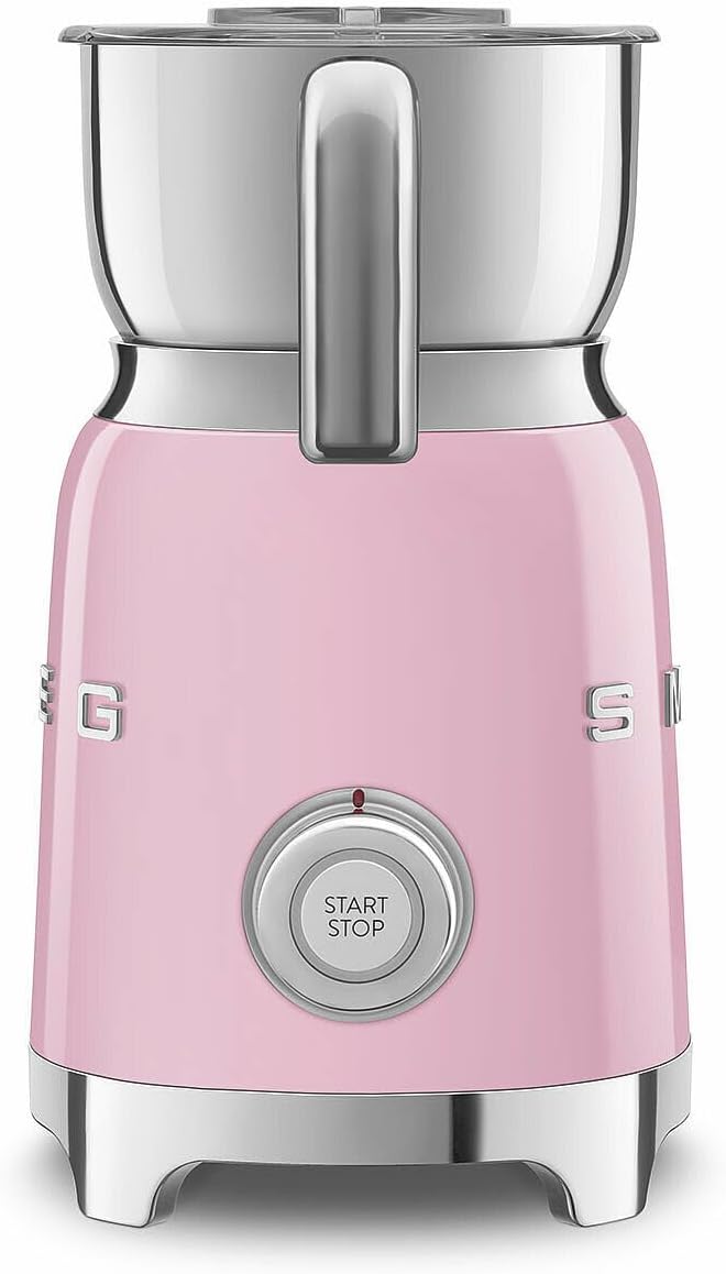 SMEG Retro 50's Style Milk Frother with 2 Disks 6 Preset Programs Hot or Cold Frothing and Induction Heating (Pink)