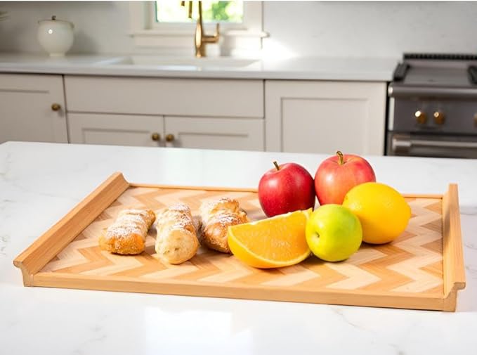 Large(18''H x 12''W) Bamboo Serving Tray are Hand-Woven - Perfect for Coffee, Eating or Party - Sturdy Serving Tray