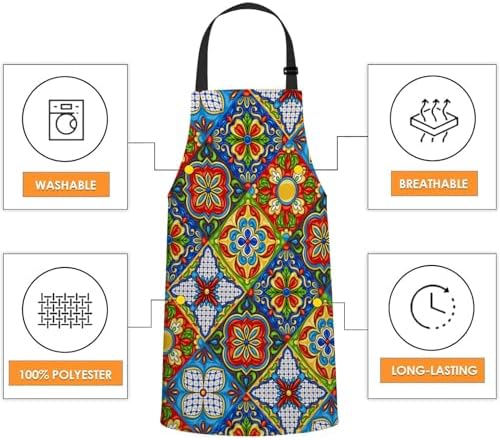 Mexican pattern,Ethnic mosaic patchwork mandala Apron Adjustable Neck Bib Apron for Men Women,Suitable for Kitchen Cooking Waitress Chef Apron - Image 4