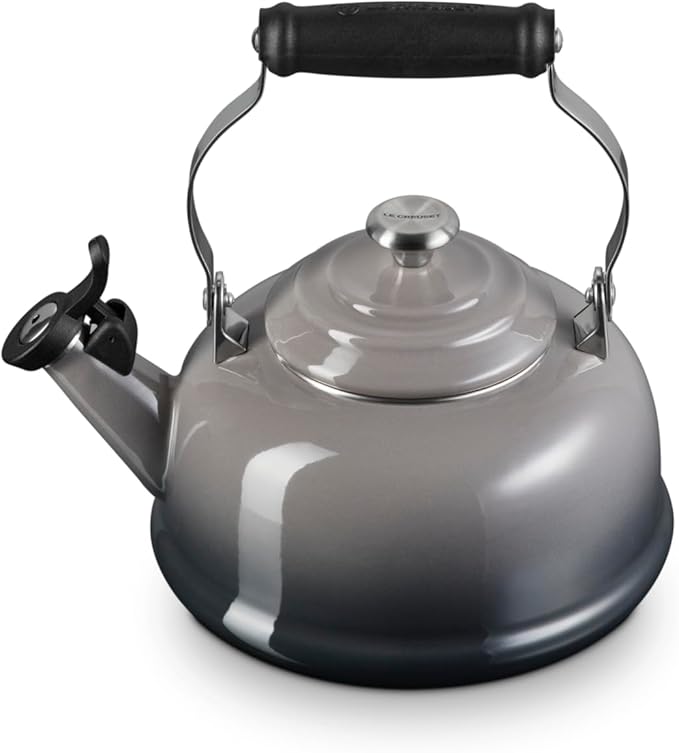 Le Creuset Enamel On Steel Whistling Tea Kettle with Metal Finishes, 1.7 qt., Oyster