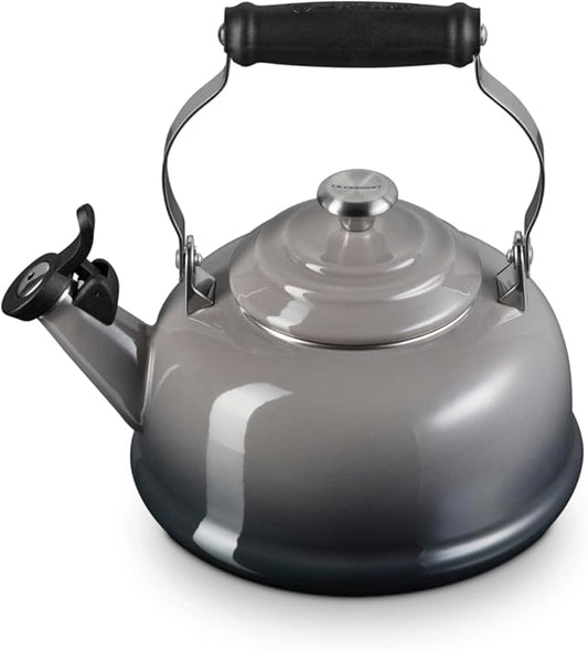 Le Creuset Enamel On Steel Whistling Tea Kettle with Metal Finishes, 1.7 qt., Oyster