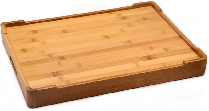 Bamber Large Bamboo Serving Tray Decorative Coffee Tea Platter 18 x 13 x 1.2 Inches
