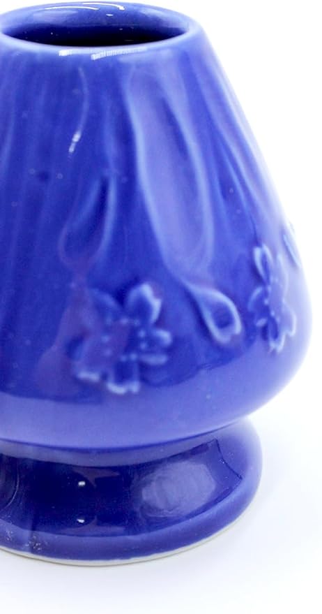 Japanese Tea Matcha Bamboo Whisk Holder Stand Chasen Naoshi Tea Accessory Porcelain Fuji Design (Blue)
