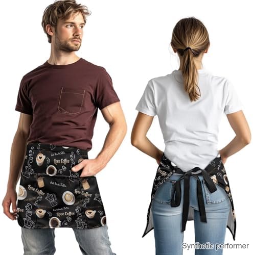 Server Apron with 3 Pockets 13 Inch Short Half Waist Aprons Waterproof Cooking Aprons for Women Men - Image 2