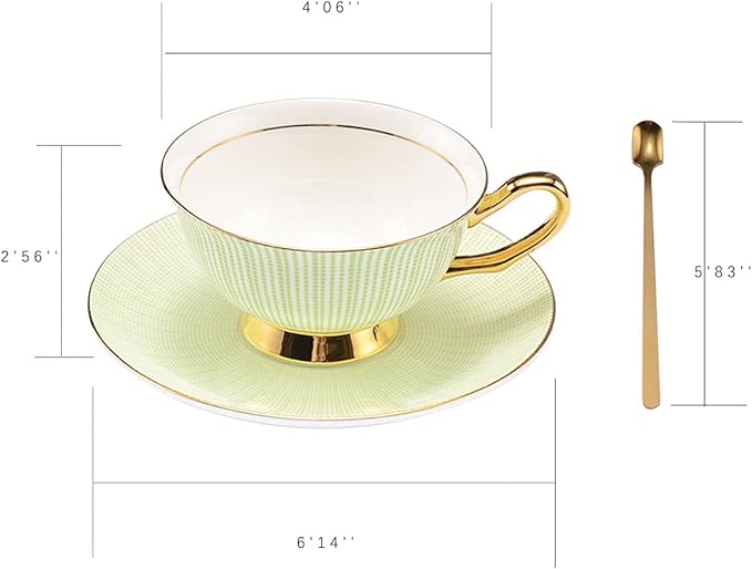 Bone China Tea Cup Set with Saucer Spoon - 3 Piece Set (7oz) - Cappuccino & Latte Cups - Mother's Day Gift