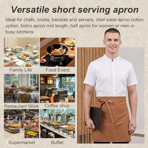 Half Apron for Women Men Cotton Linen with 2 Large Pockets Waist Short Bistro Server Aprons Waiter Waitress Unisex - Image 2