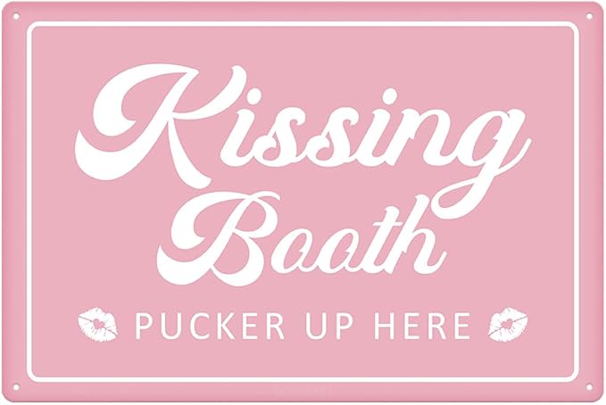 Kissing Booth Pink Tin Sign Love Shack Metal Signs Valentine's Day Wall Art Decoration Home Farmhouse Bar Kitchen Cafe Living Room Coffee Corner White Day Decor Romantic Gift 12" x 8" by ArtSignsHomeDecor