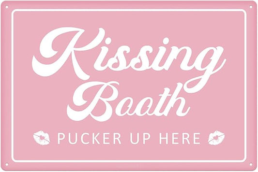 Kissing Booth Pink Tin Sign Love Shack Metal Signs Valentine's Day Wall Art Decoration Home Farmhouse Bar Kitchen Cafe Living Room Coffee Corner White Day Decor Romantic Gift 12" x 8" by ArtSignsHomeDecor