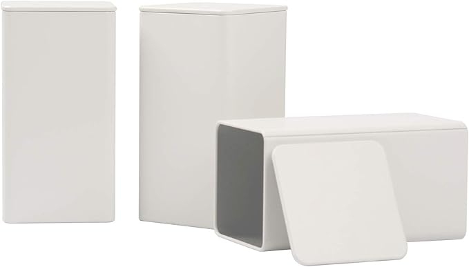Square Tin Can Empty Cube Steel Box Storage Container kit 65mm Series for Treats, Gifts, Favors, Loose Tea, Coffee and Crafts, White, 3L