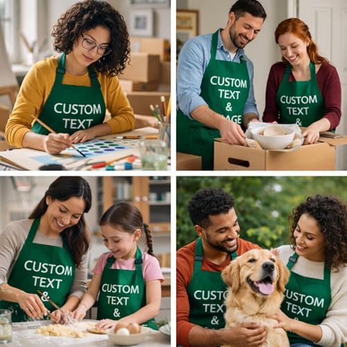 Custom Apron Women Men with Pockets Personalized Name Logo Cooking Aprons | Customizable Full Length Cotton Twill, Add Any Text Photo or Business Logo, Two Deep Pockets, 14 Colorways - Image 3