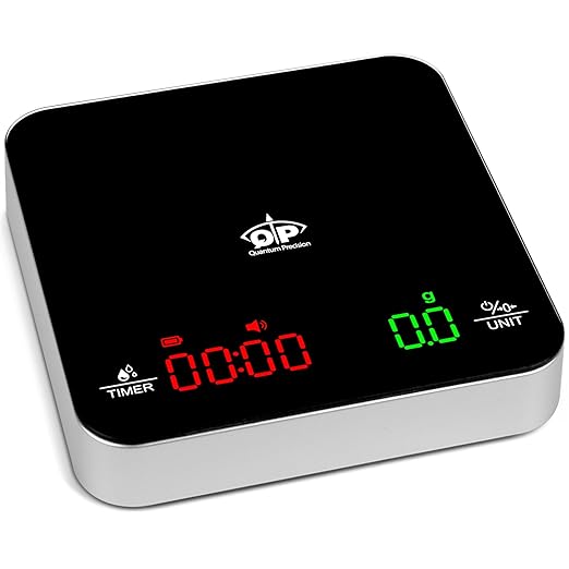 QP Mini Coffee Scale with Timer, 2kg/0.1g Accuracy Rechargeable Digital Espresso Scale with Timer, 3 Modes Digital Gram Scale for Coffee, g/ml/oz/lb, Capacitive Touch Control, Tempered Glass Surface