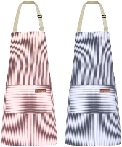 2Pack Adjustable Kitchen Apron for Women Men with 2 Pockets，Cotton-Polyester Blend Bib Aprons for Cooking,Baking by ZAIORD