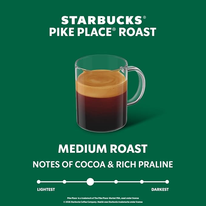 Starbucks by Nespresso Vertuo, Pike Place, Medium Roast Coffee 30-count Coffee Pods, Brews 7.8 oz.